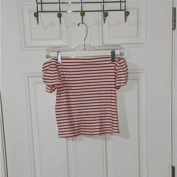 H&M red and white striped off the shoulder top - Picture 1 of 1
